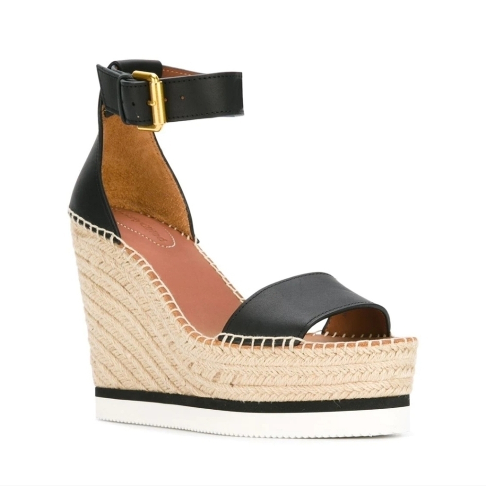 See by Chloe "Glen" Black Espadrille Wedges
